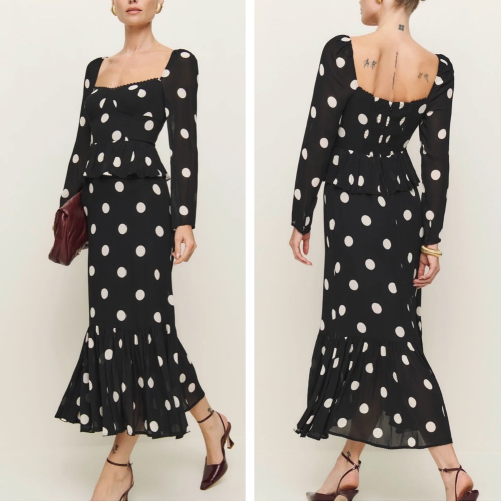 NEW Reformation Zandra Midi Dress - Moon Dot French Polka Dot